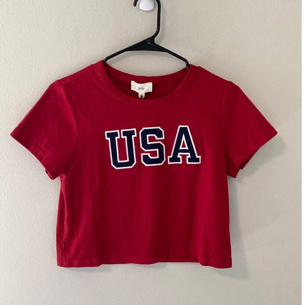 New Le Lis Embroidered USA Americana Baby Tee White Size Small